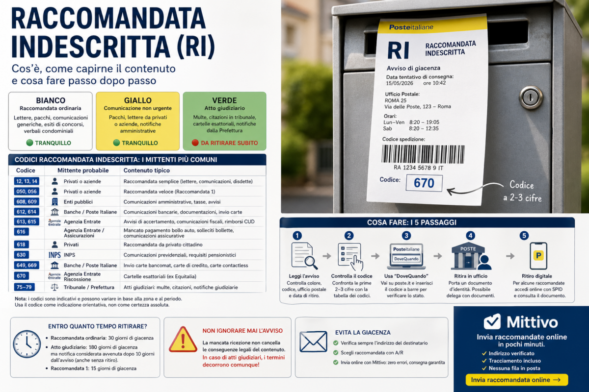 raccomandata indescritta significato codici colori