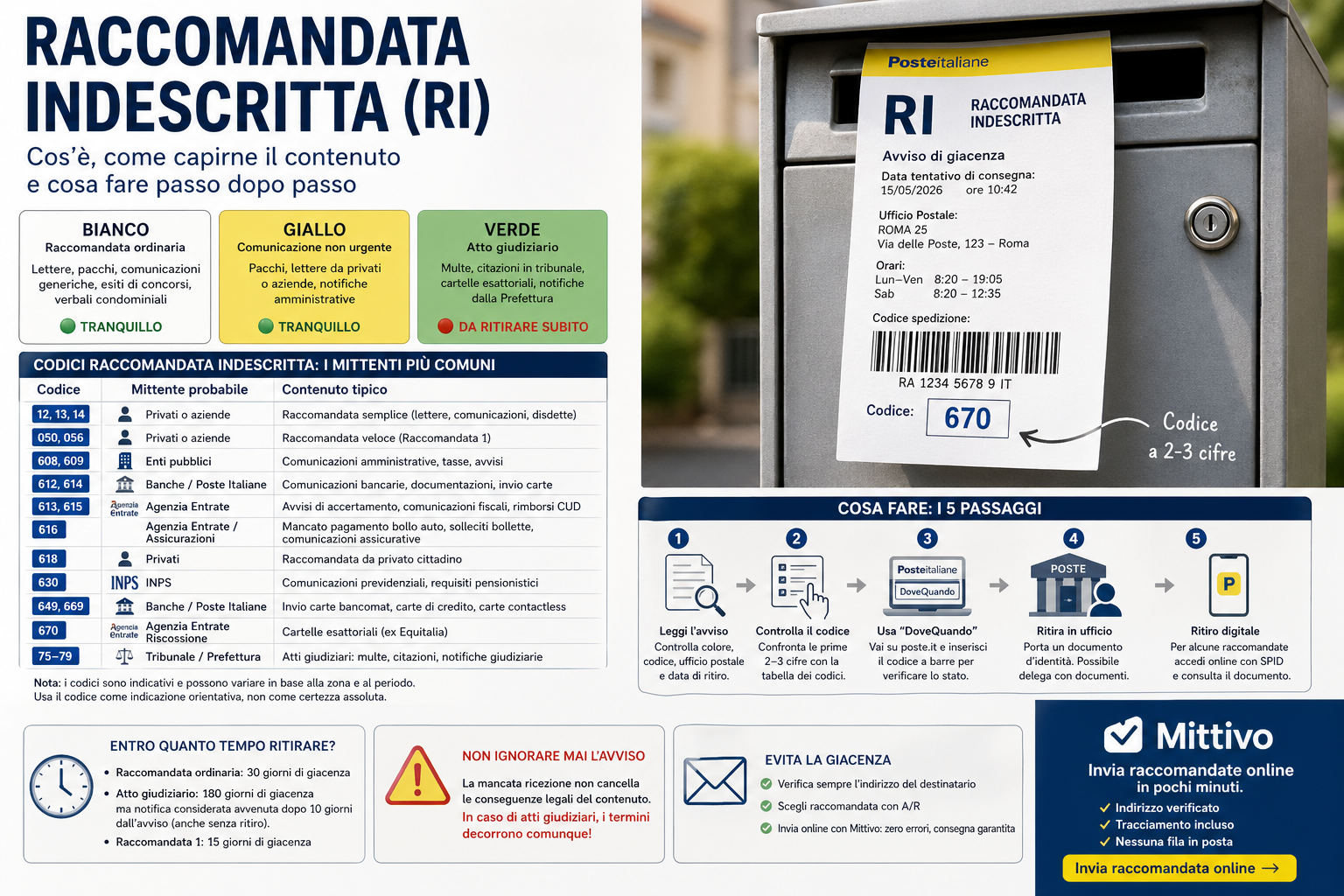 raccomandata indescritta significato codici colori