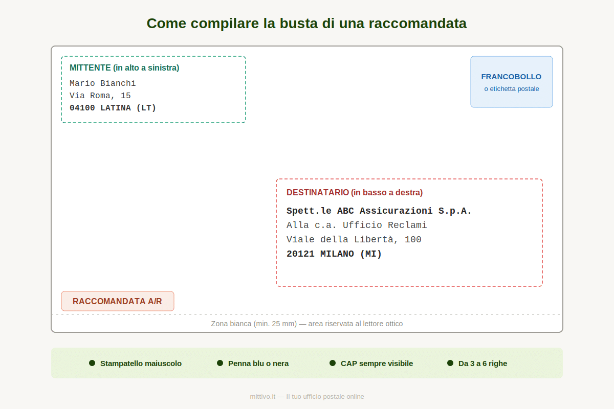 come scrivere indirizzo su busta raccomandata esempio mittente destinatario