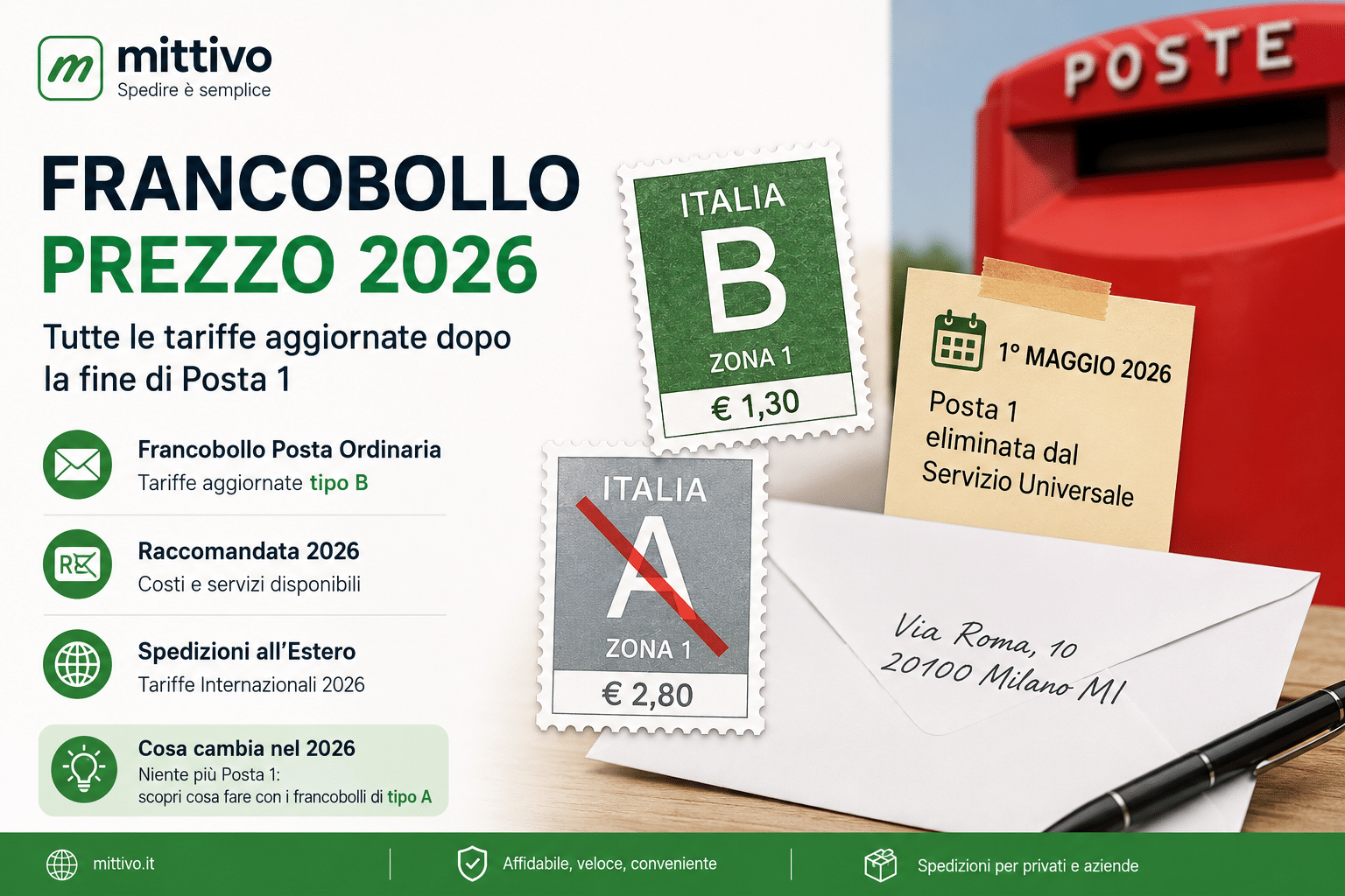 francobollo prezzo 2026 tariffe posta ordinaria