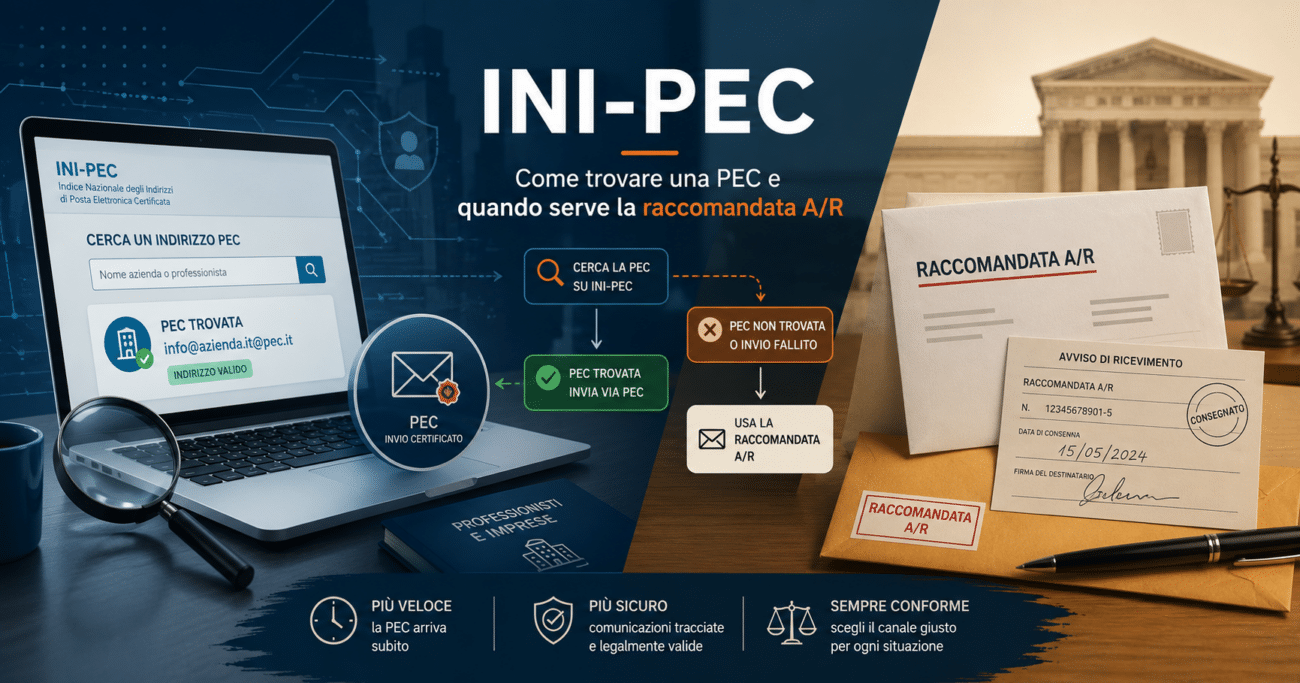 INI-PEC e raccomandata AR a confronto: come cercare una PEC e quando serve l'invio cartaceo