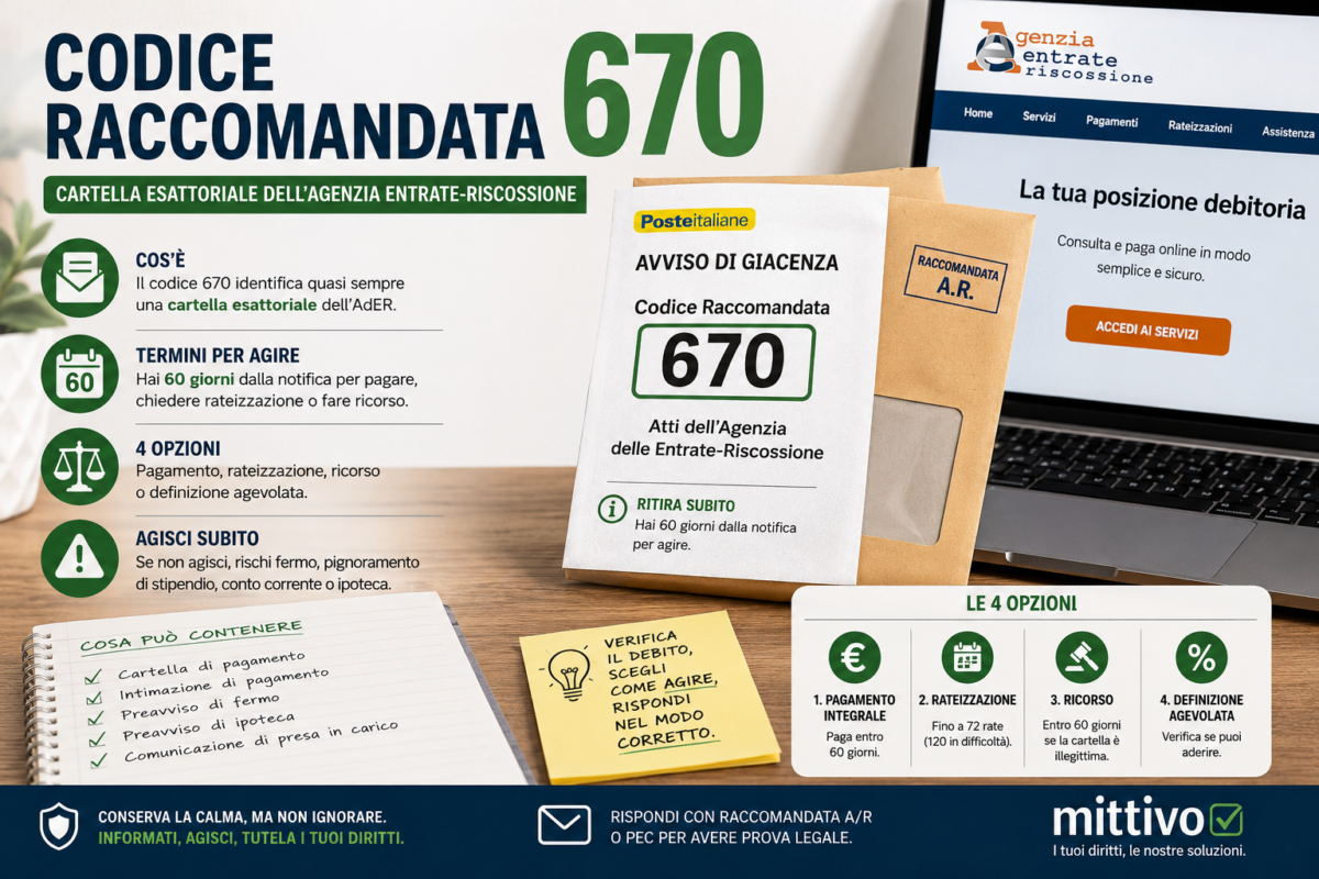 codice raccomandata 670 cartella esattoriale agenzia entrate