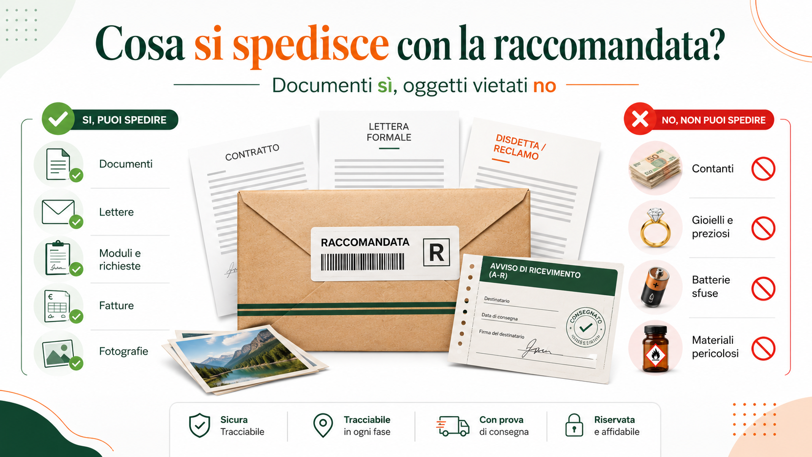cosa si può spedire con raccomandata documenti ammessi