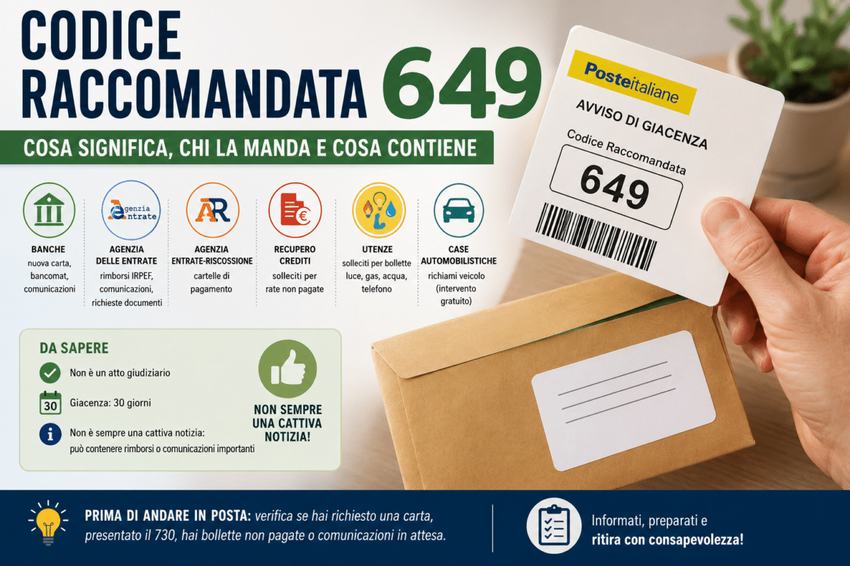 codice raccomandata 649 mittente carta credito rimborso IRPEF